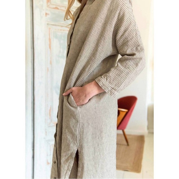 SAUTHS linen maxi dress in almond stripes large - Picture 5 of 15